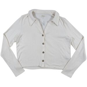 Madewell Brushed Rib Polo Crop Cardigan Womens Medium Cream Collared‎ Button Top